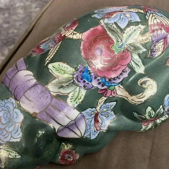 Chinese satsuma sleeping cat figure enamel floral porcelain - Picture 3 of 7